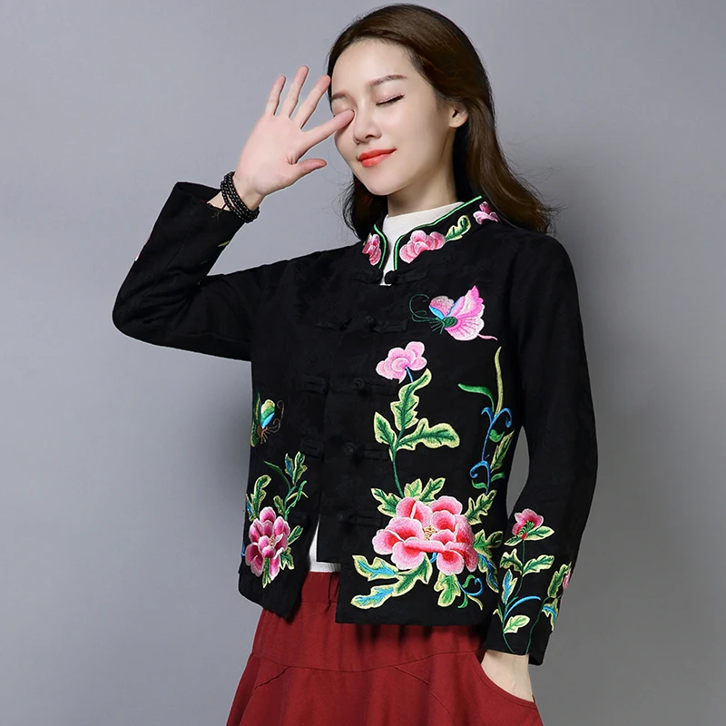 Chinese style coat women short embroidery national style jacket retro stand collar heavy industry embroidered women jacket tops