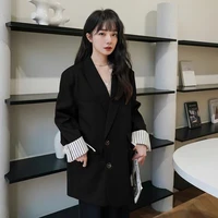 2022 spring shoulder pads double breasted women jacket blazer fashion korean elegant loose feminino coat office lady
