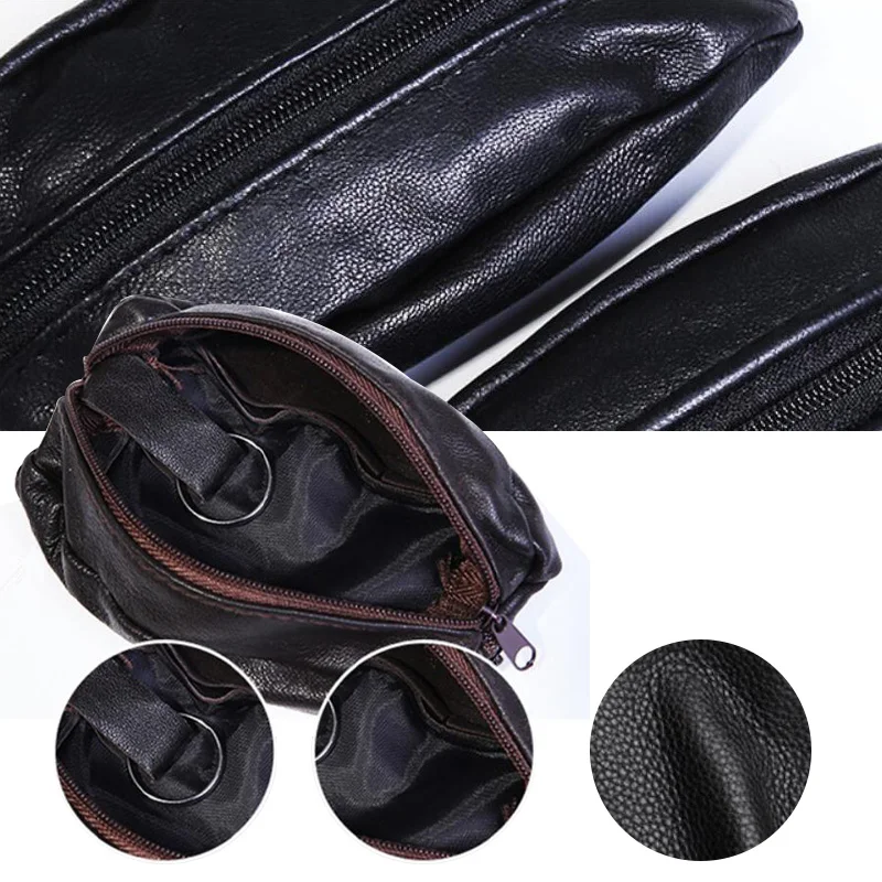 S/l Soft Genuine Leather Pouch Coin Keys Money Holder 2 Way Zips Purse Wallet Fashion Storage Zipper Small Key Bag