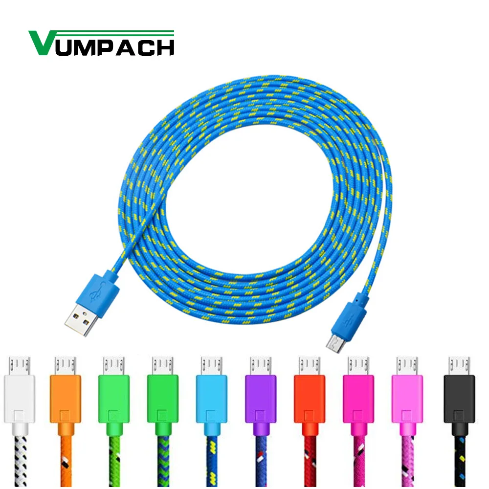 Micro USB Cable 1m 2m 3m Nylon Braided Data Sync USB Charger Cable For Samsung Huawei Xiaomi HTC Android Phone USB Micro Cables