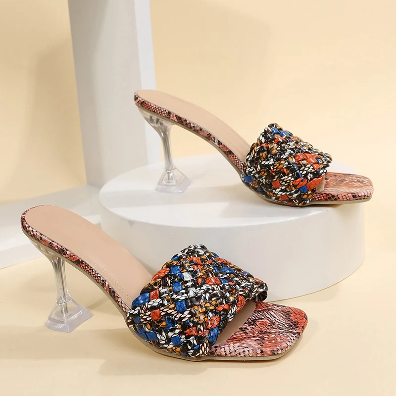 

Women's High Heels 2022 New Summer Shallow Mouth Open Toe Ladies Color Matching Fashion Transparent Stiletto Slippers Flip Flops