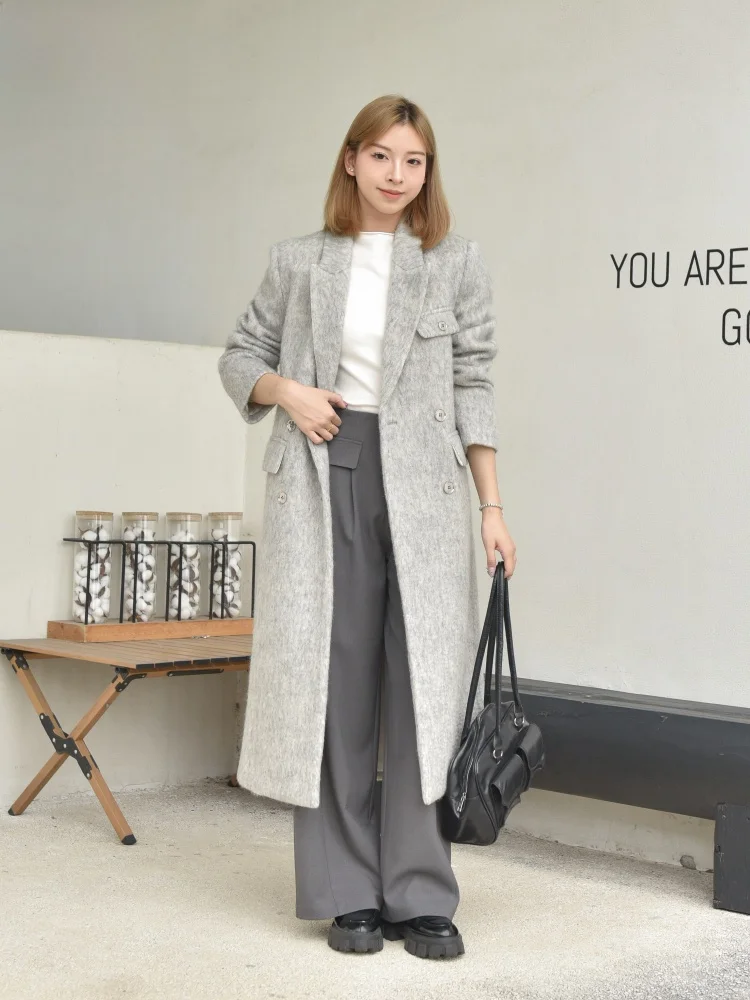 Шерстяное женское осенне-зимнее новое элегантное модное свободное длинное