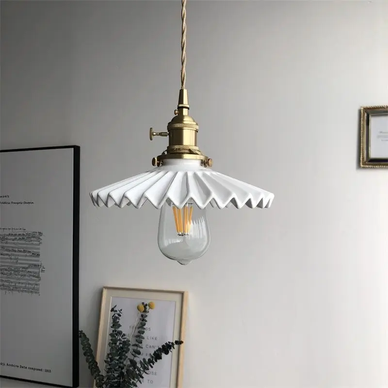 Скандинавская белая плиссированная Керамическая люстра небольшая прикроватная