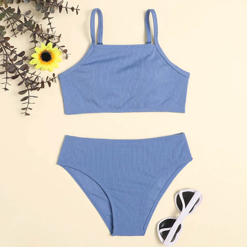 JUSTnowok Young Girls Print Plaid Swimwear Vitality Sling Split Strap Bikini Suit