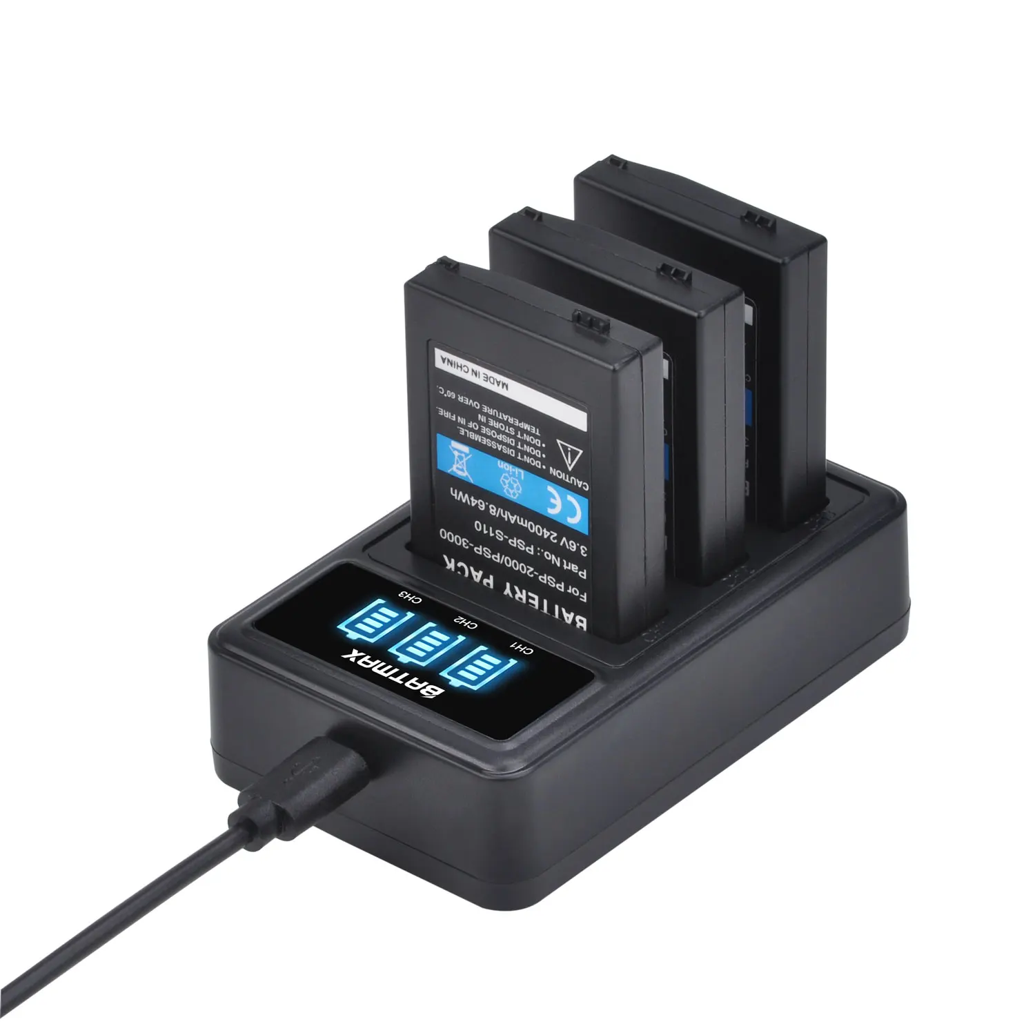 Аккумулятор Batmax PSP-S110 PSP-2000 PSP-3000 + зарядное устройство со светодиодной подсветкой