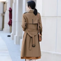 long windbreaker womens 2022 autumn new korean popular british style double breasted trench coat female jacket