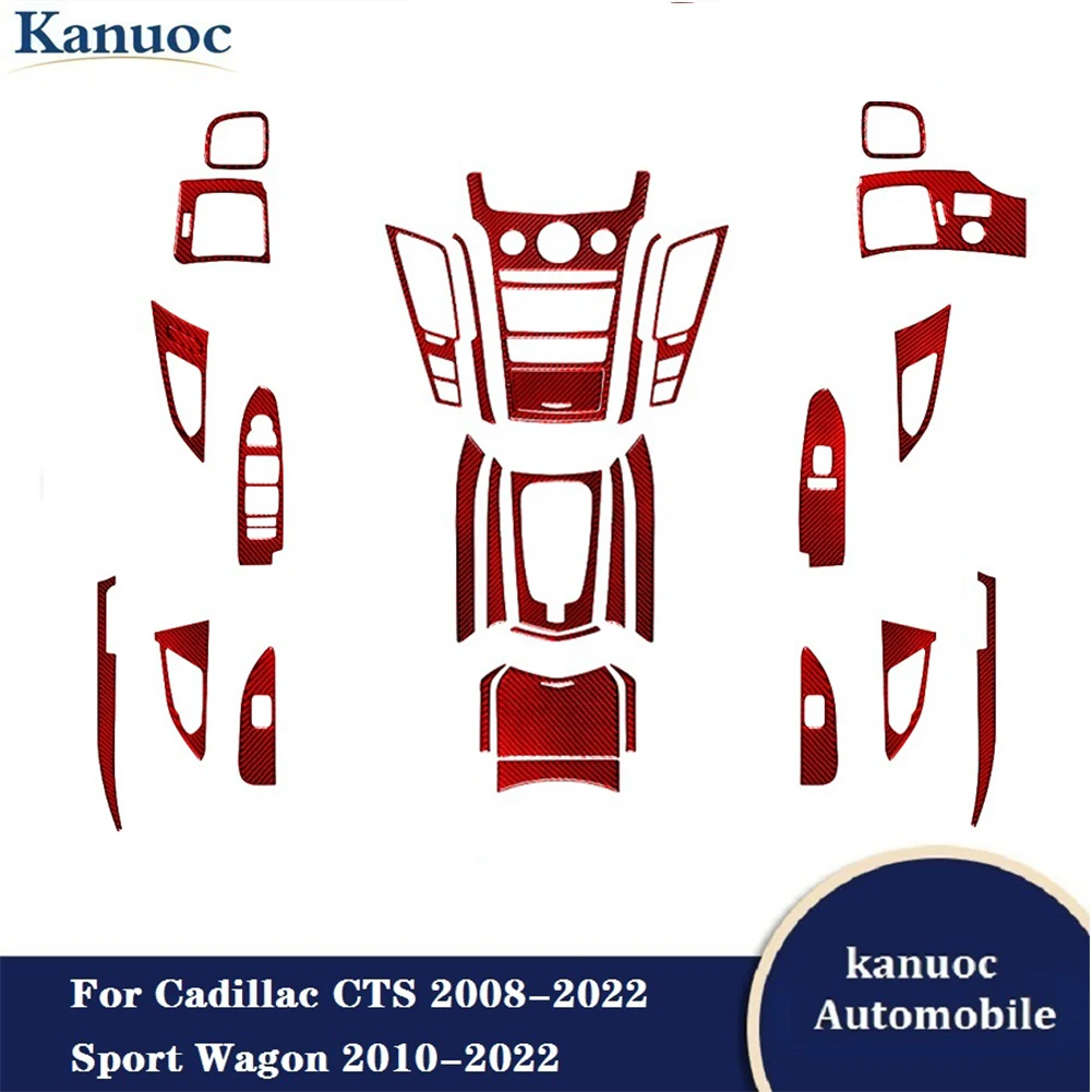 

For Cadillac CTS 2008-2022 Sport Wagon 2010-2022 Carbon Fiber Red Stickers Various Parts Car Interior Decorative Accessories