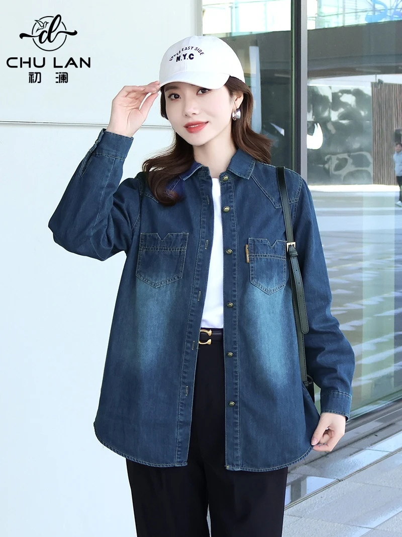 Thin Demin shirt Women 2024 Spring and Winter New Loose Design Sense Stacked Korean Sle Top Thick Shirt Outerwear