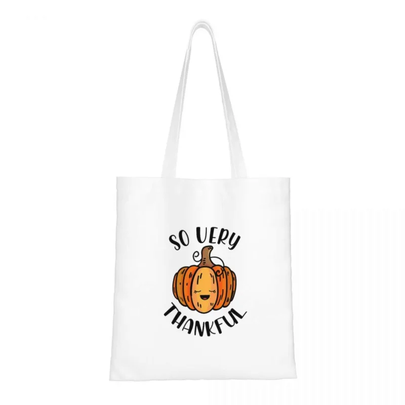 

Happy Thanksgiving Shopping Bags Canvas The Tote Bag Shopping Bags Foldable Reusable Girls Shoulder Casual Tote Travel Handbag