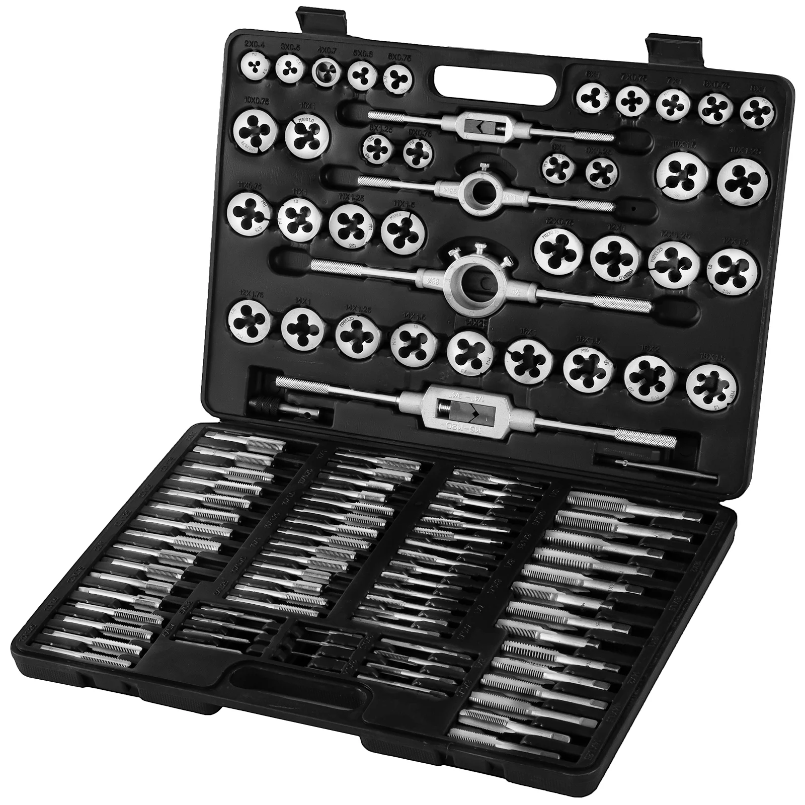 

VEVOR Tap and Die Set 110PCS Metric M2-M18 Hand Threading Cutting Wrench Tools Tungsten Steel for Machine Tool Precision Modules