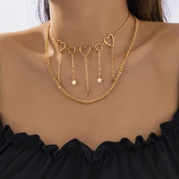 purui boho metal star tassel pendant necklace for women hollow out heart chain multilayer chain necklace summer party jewelry