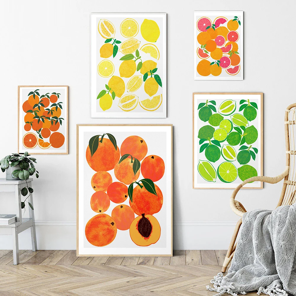 Настенная картина фрукт лимон апельсин Peach Kitchen Картина на холсте скандинавские плакаты и принты абстрактные настенные картины для