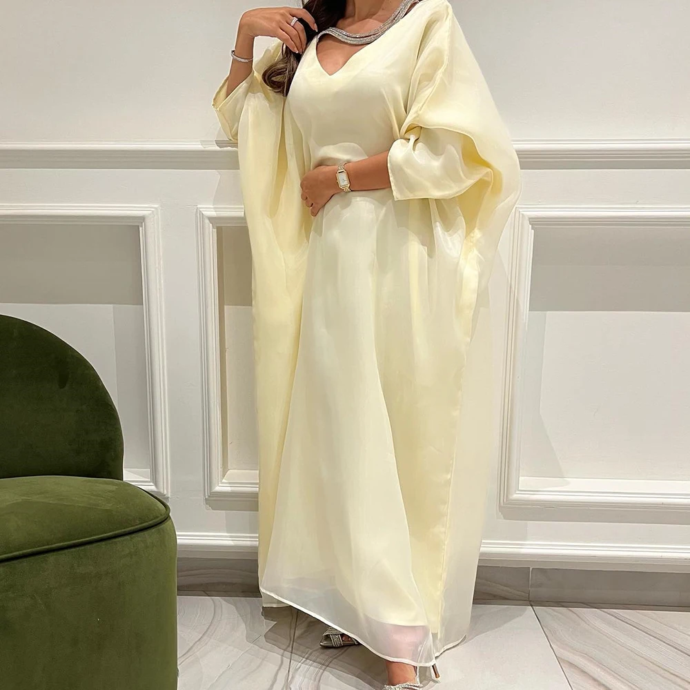 Женское прямое вечернее платье из органзы классическое до щиколотки с V-образным