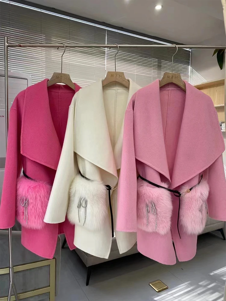 Женское кашемировое шерстяное пальто роскошная верхняя одежда с карманами из