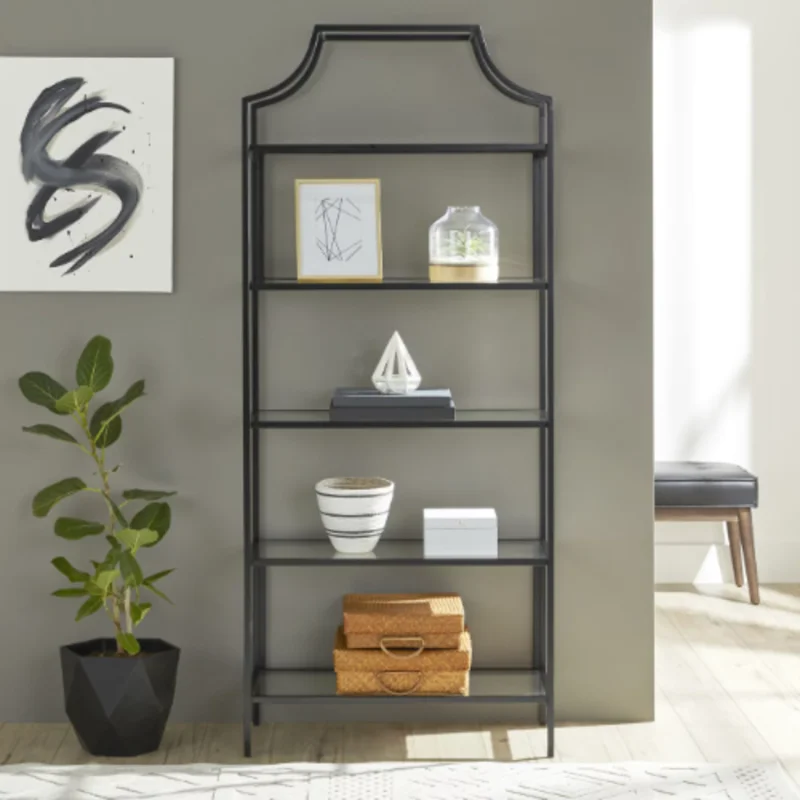 

71" Nola 5 Tier Etagere Bookcase, Black Finish