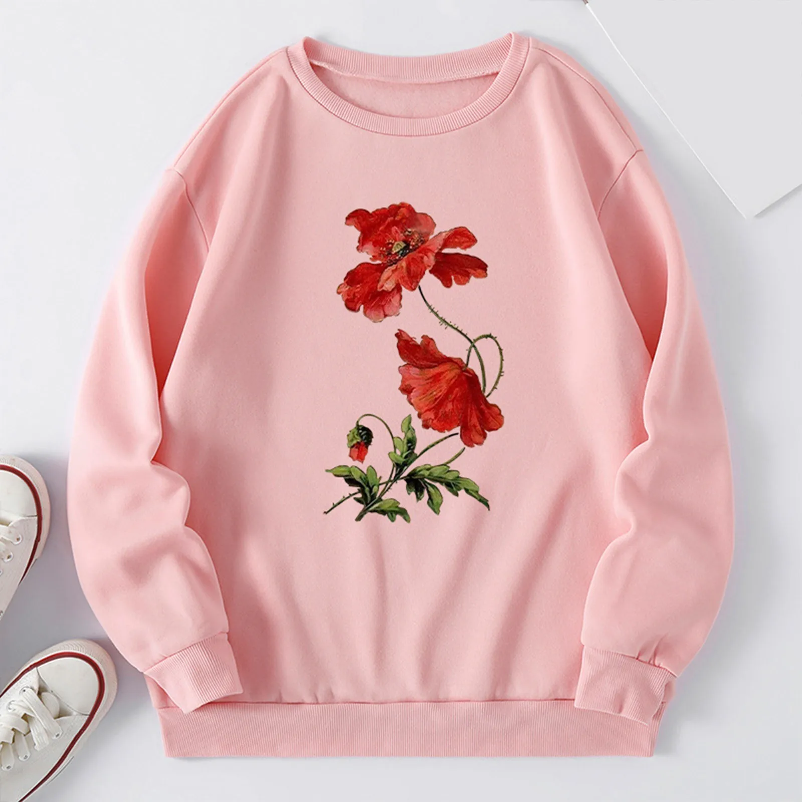 

Long Sweater Tops Women Womens Autumn Winter Round Neck Floral Print Fleece Loose Fit Sweater 2 Piece Set Lingerie