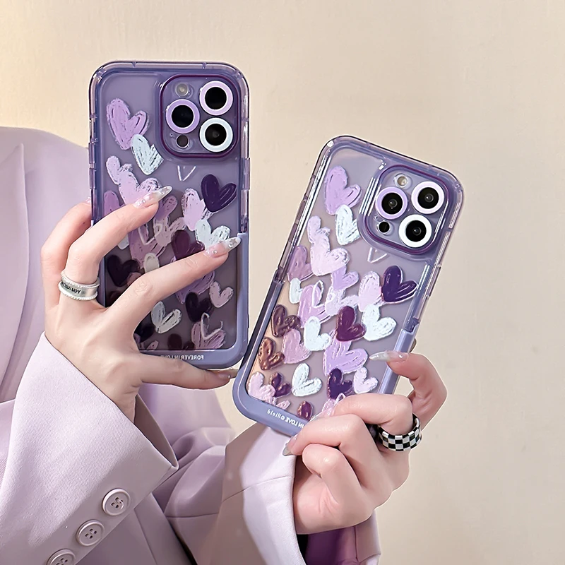 Purple Full Screen Graffiti Love Bracket Phone Case With Holder for iPhone 14 Plus 14 13 12 Pro Case iPhone 13 14 12 11 Pro Max