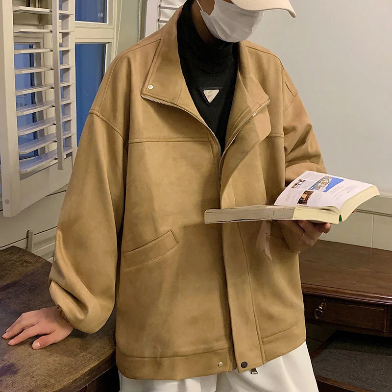 

Jackets Fashion Autumn Men Camel/Black Casual Suede Baseball Jackets Mens Streetwear Hip Hop Loose Bomber Jacket Men Coat M-2XL