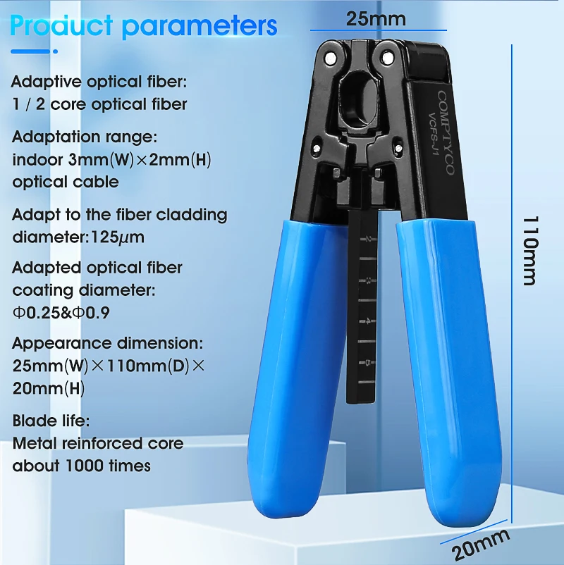 VCFS-30/20(Stainless steel) Three/Two-Port Stripper + Leather Wire Stripper + Aramid scissors Combination Fiber Optic Tool Kit