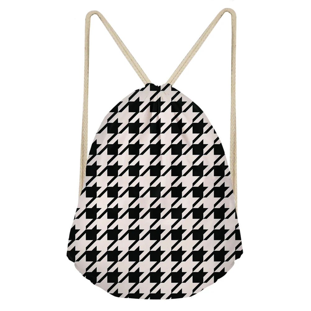 Simple Houndstooth Pattern Drawstring Bag Teenager Fashion School Backpack Multifunction Unisex Outdoor Double Shoulder Satchel