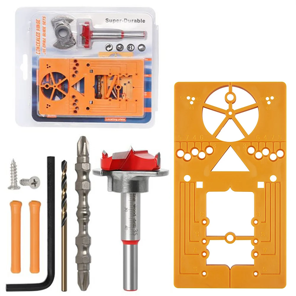 

95-105° Ajustable Hinge Hole Drilling Guide Locator Kit Hinge Drilling Jig Drill Bits Woodworking Door Hole Oper Cabinet Tools