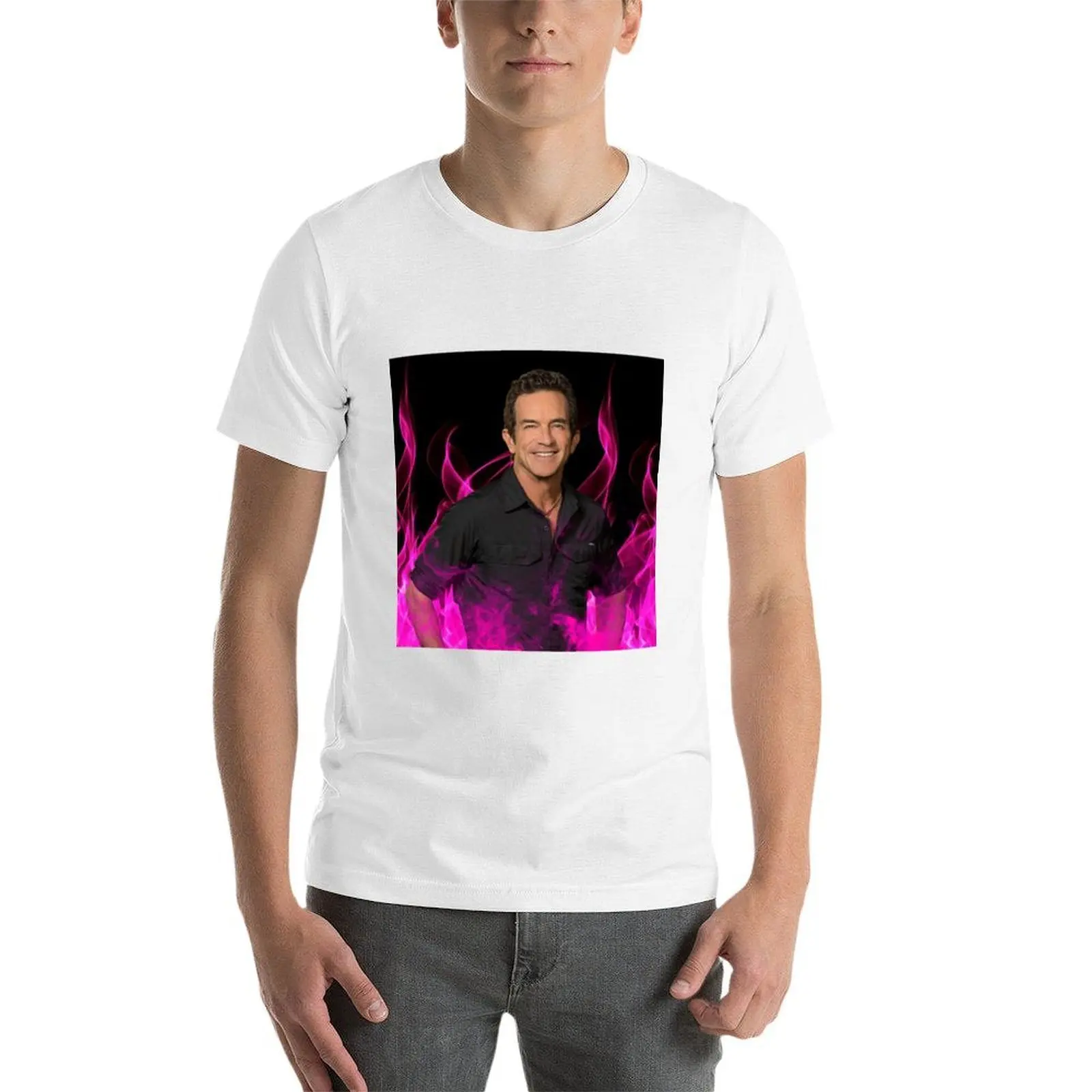 Фото Футболка Jeff Probst Survivor Pink Fire Tapestry, футболка в стиле аниме, хлопковая футболка, 100% хлопковая мужская футболка, футболка с графическим рисунком №3