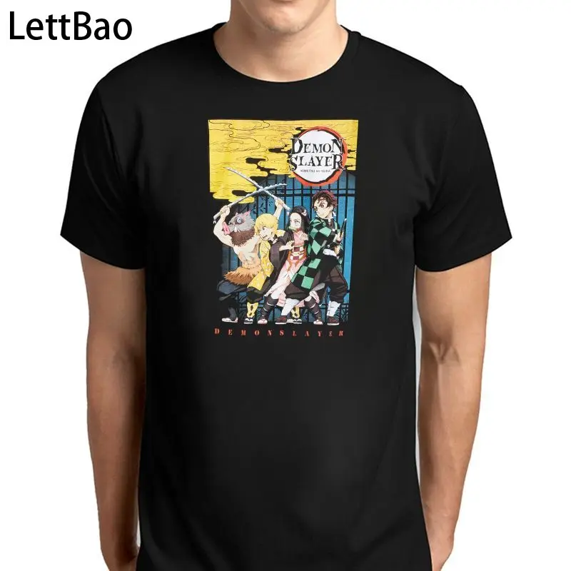 

Модные Аниме футболки с рисунком рассекающего демонов, топы, Одежда большого размера, черная универсальная одежда унисекс, летние футболки