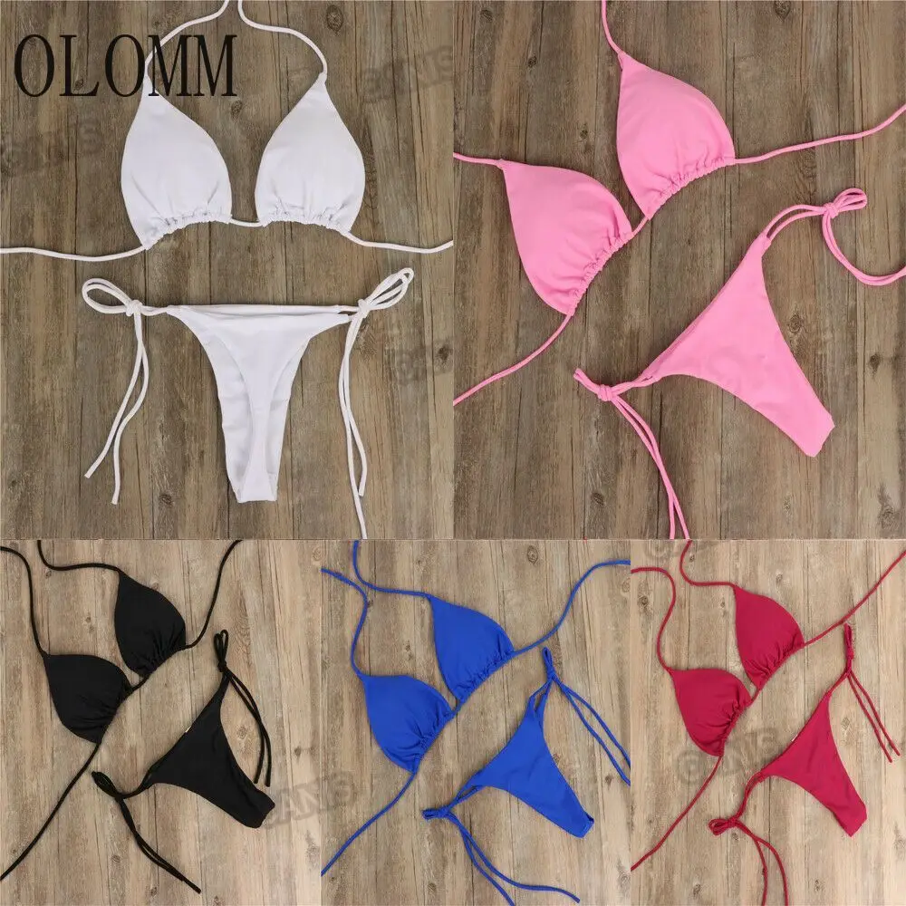 

Летние сексуальные однотонные комплекты бикини Mirco, женские боковые стринги, купальник, Женский бандажный купальный костюм, бразильский ку...