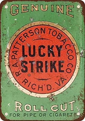 

Lucky Strike Pipe and Cigarette Roll Cut Tobacco Vintage Look Reproduction Metal Tin Sign 12X18 Inches