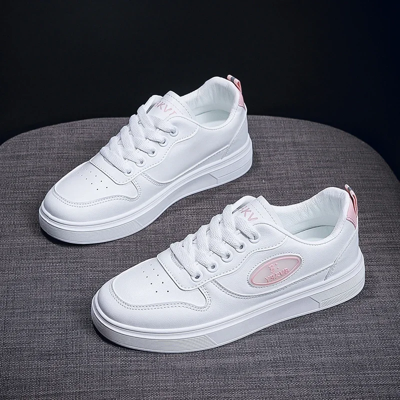 Кроссовки женские универсальные из ПУ кожи на шнуровке