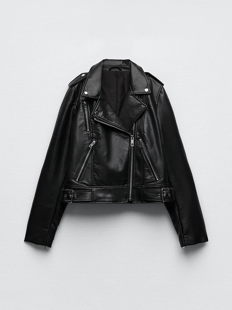 

Ailegogo New Spring Autumn Women Black Pu Faux Leather Jacket Moto Biker Female Zipper Lapel Coat Streetwear Ladies Outwear