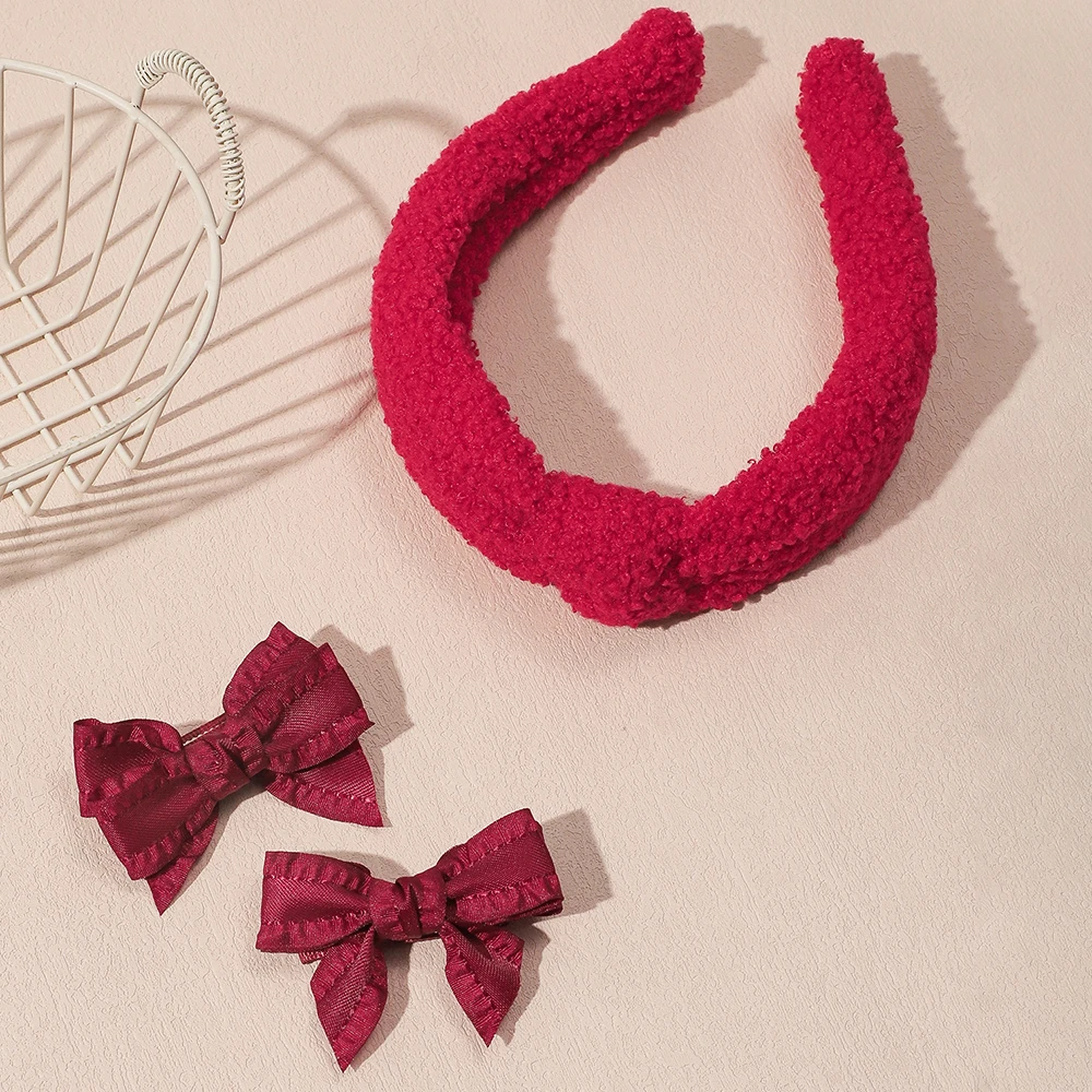 3 шт./компл. бархатный обруч с красным Тедди и заколка для волос набор девочек