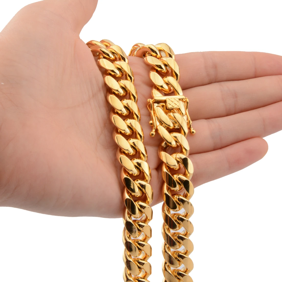 Hip Hop Style 14MM Cuban Chain Necklace & Bracelet For Men Gift