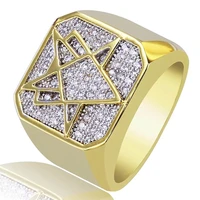 wholesale fashion golden full crystal geometric mens ring business style wedding jewelry male hand accessories