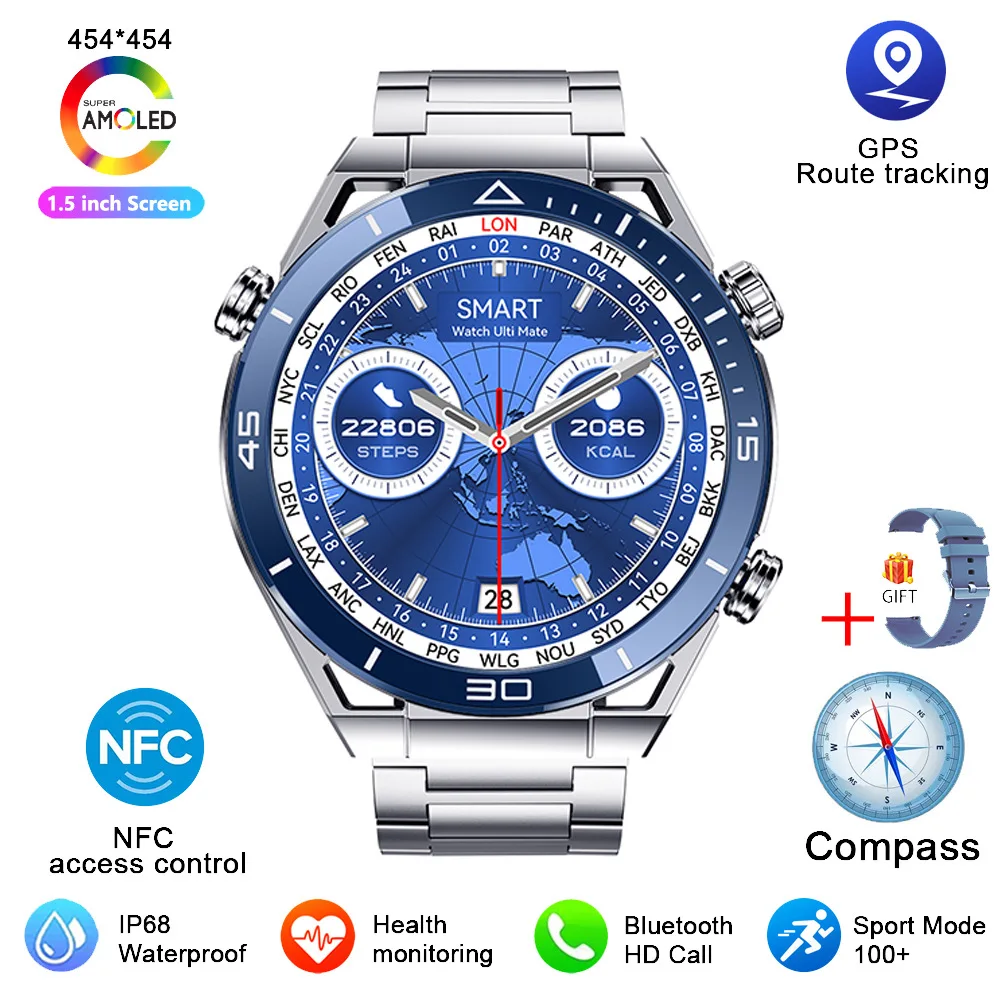 

DT Ultra Mate Smart Watch 1.5 Inch 454*454 Screen Men IP68 Waterproof Compass BT Call 100+ Sport Modes Health Smartwatch