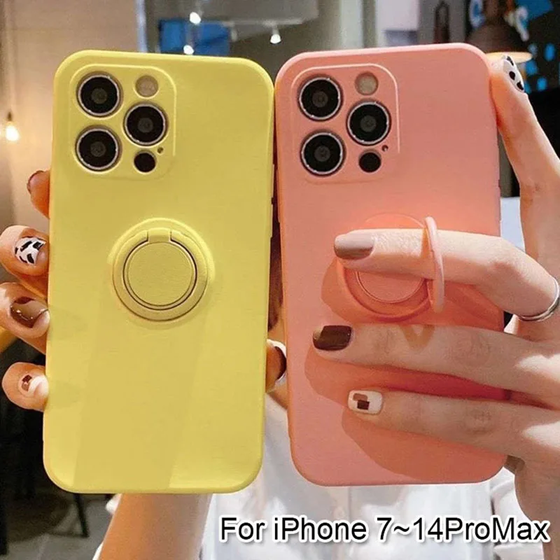

With Ring Holder Shockproof Case For IPhone 14 13 12 11 Pro Xs Max Xr SE2/SE3 8 7 Plus Silicone TPU Soft Back Cover
