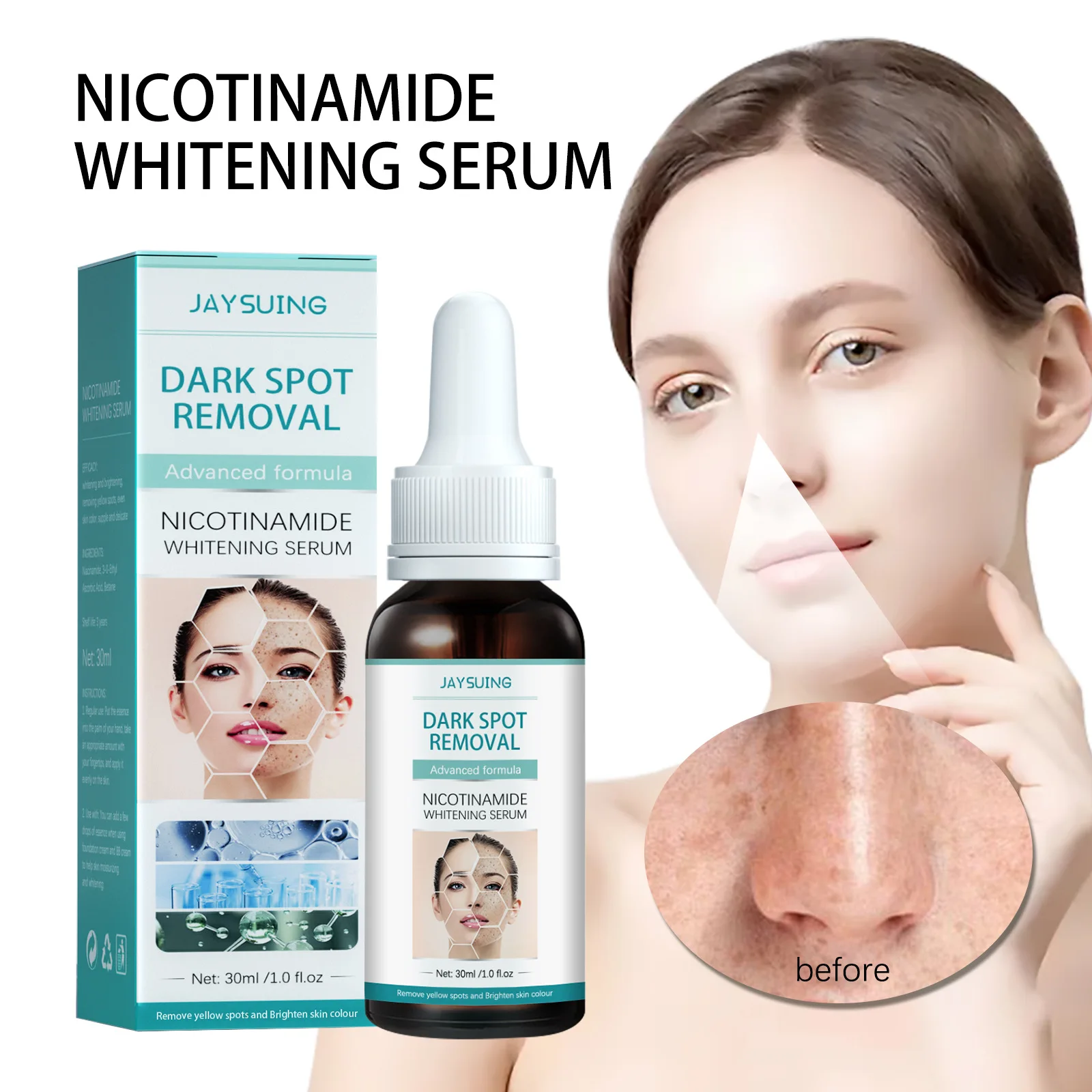 

Nicotinamide Whitening Freckle Facial Serum Dark Spot Moisturizing Face Essence Skin Care Fade Dark Spots Removing Chloasma 30ml