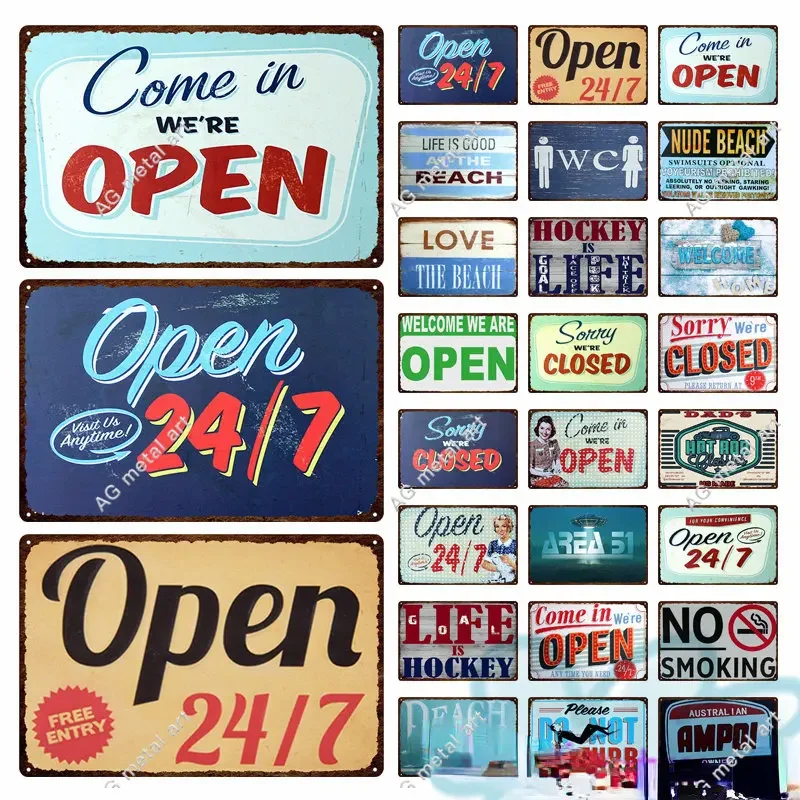 

Metal Plate Store Open Close Label Indicator Painting Iron Tin Sign Wall Pictures For Convenience Stores Living Room Home Decor