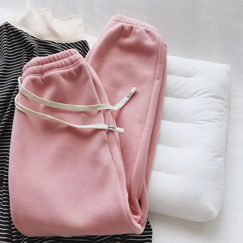 

Korean Harajuku Sweatpants Dark Brown Polar Fleece Winter Baggy Pants Sweet Candy Color High Waist Loose Casual Trousers Joggers