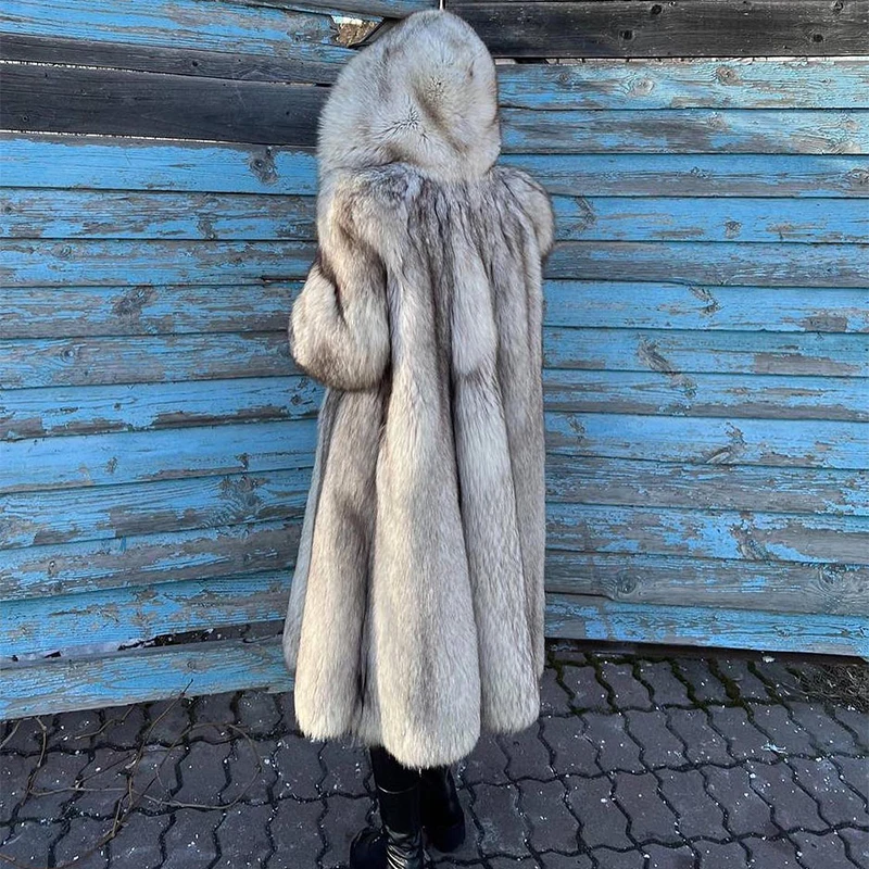 Luxury Genuine Fox Fur Coats Women Streetwear Tide High Quality Outertwear Lady Hooded Warm Natural Real Fox Fur Jacket Female