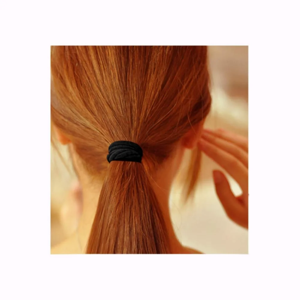 50PCS Baumwolle Schwarz Elastische Haar Krawatten Für Frauen Pferdeschwanz Nahtlose Weiche Haar Bands Haar Zubehör Kopfschmuck Durchmesser 3/4/5/6cm – Detail 6