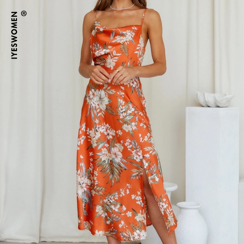 

Платье-Макси женское атласное с V-образным вырезом и открытой спиной