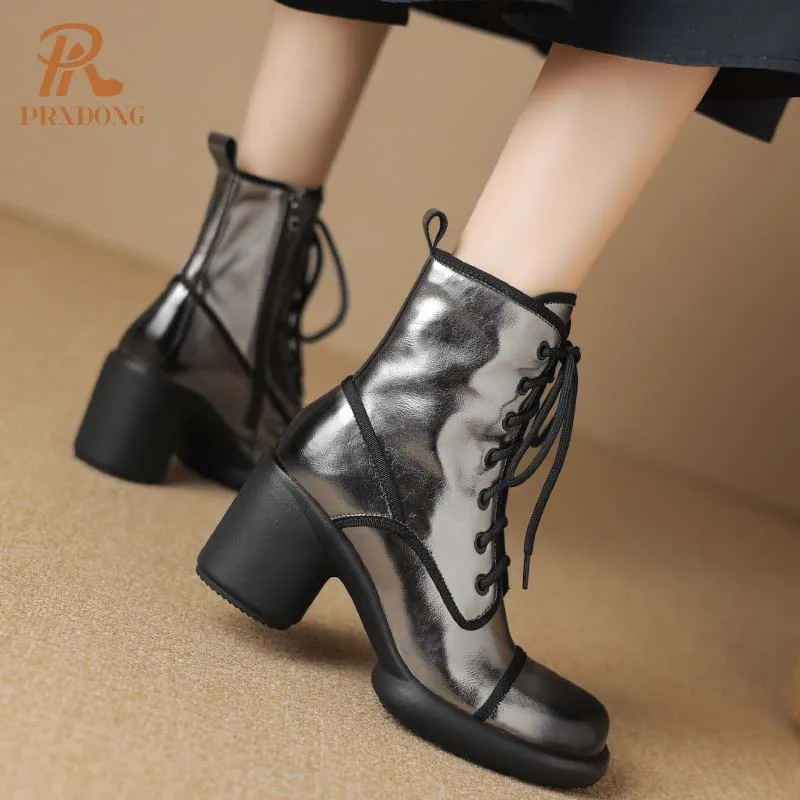 PRXDONG/Новинка 2024 женские брендовые осенне-зимние теплые ботильоны из натуральной