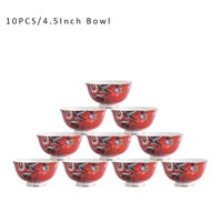 10 pcs tableware ceramic bowl for home hotel beautiful red flower and mandarin duck pattern decal bowl