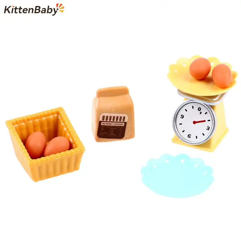 

1/12 миниатюрная платформенная шкала, набор для приготовления яиц и хлеба для кукольного домика, кухонная мебель, аксессуары для украшения