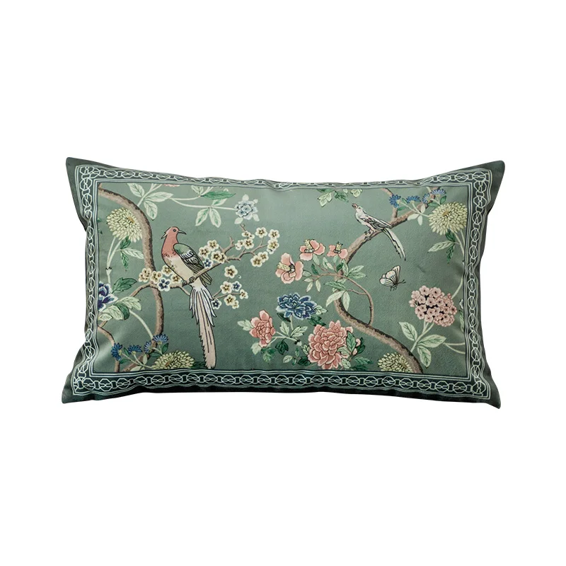 

Diphylleia Classical Chinese Style Cushion Cover Flowers And Birds Print Velvet Lumbar Pillow Decorative Asian Throw Pillowcase