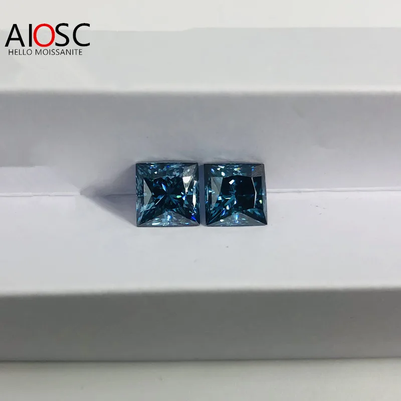 

AIOSC Real Moissanite Loose Gemstone Stones ViVid Blue Princess Cut 0.5ct~6ct For Women Jewelry Diamond Ring Material With GRA