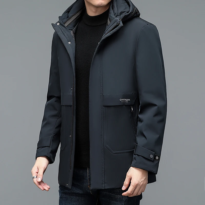 2022 Winter Men Black Navy Blue Puffer Basic Coats Hood And Lining Detachable Design Puff Parkas Male Thermal Quilted Overcoats