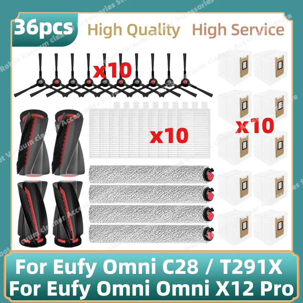 Фото Совместимо с Eufy C28 Omni (T291X) / Omni X12 Pro, запасные части: основная щетка, боковая щетка, HEPA-фильтр, роликовая швабра и мешок для пыли №1
