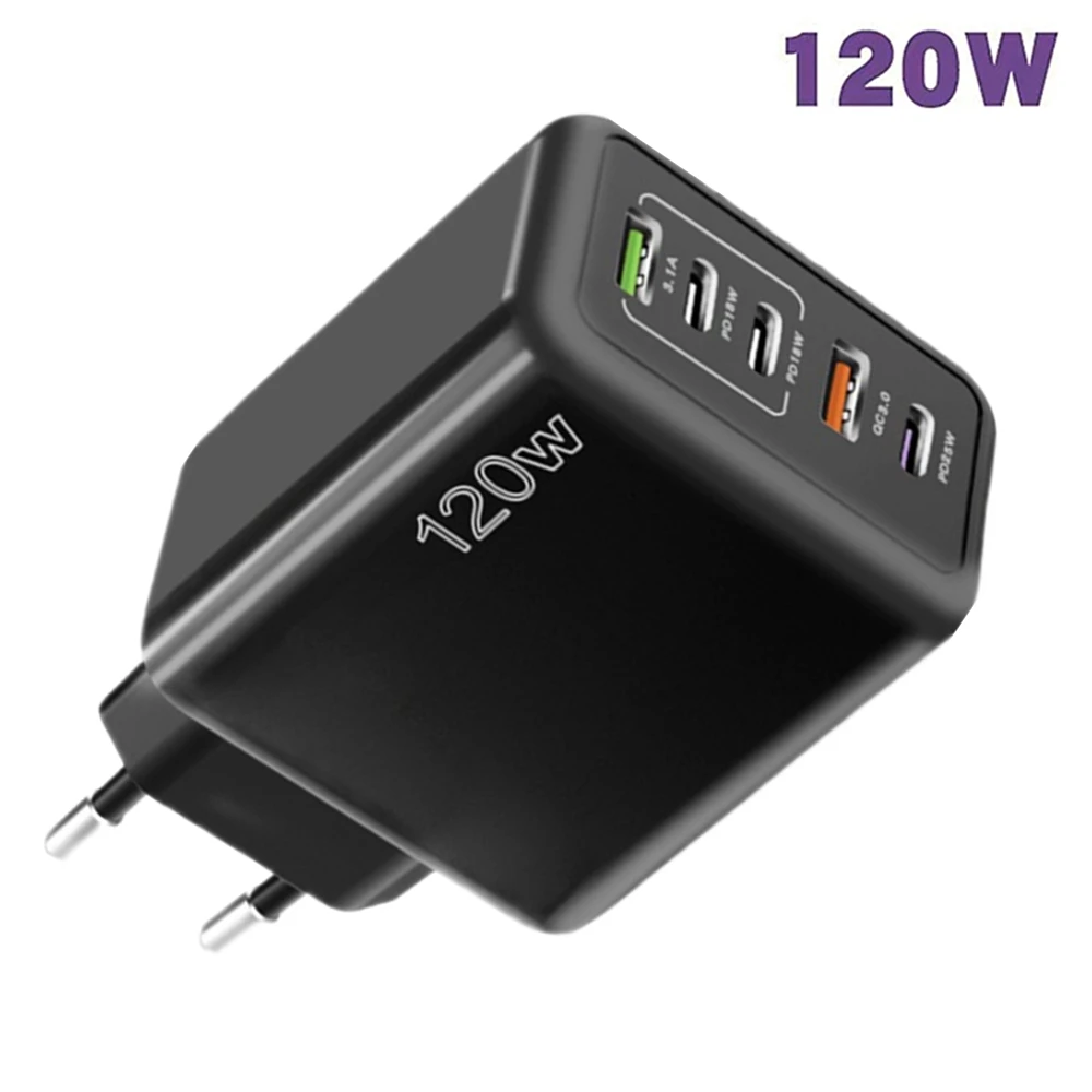 120 Вт 5 в 1 2 USB 3 Type C Быстрая зарядка Быстрое настенное зарядное ...